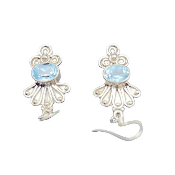 VNTG Victorian 925 Sterling Silver & Real Blue Topaz Drop Earrings — Like New - Picture 4 of 7